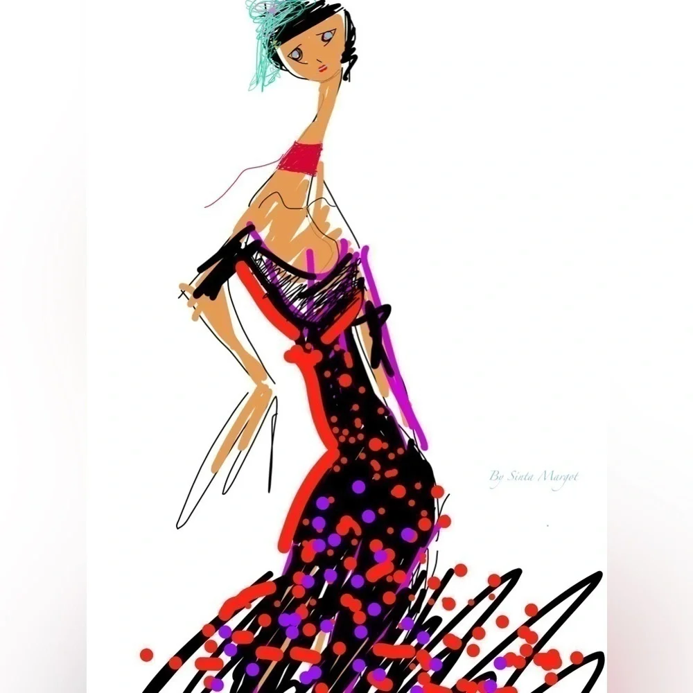 Handmade digital art on a tablet fashion sketch by me as an A 4 print